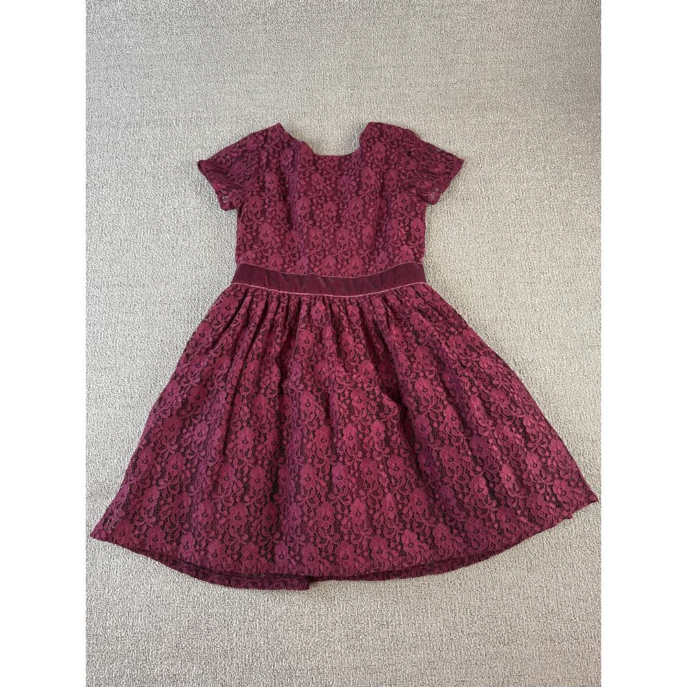 Carters Girls Dress Lace Velvet Burgundy Size 8